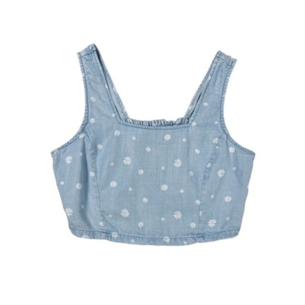 Altar'd State Tencel Chambray Denim Blue Daisy Crop Top Size Medium